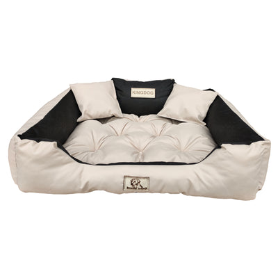 KingDog Cama para Perros y Gatos con Dos Cojines Cojín para Perros Cesta para Mascotas Material PVC Impermeable Lavable (3XL 145x115cm, Beige)