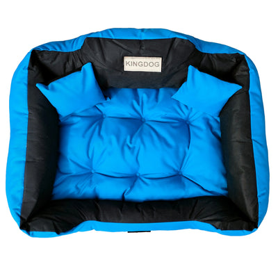 KingDog Cama para Perros y Gatos con Dos Cojines Cojín para Perros Cesta para Mascotas Material PVC Impermeable Lavable (3XL 145x115cm, Azul)