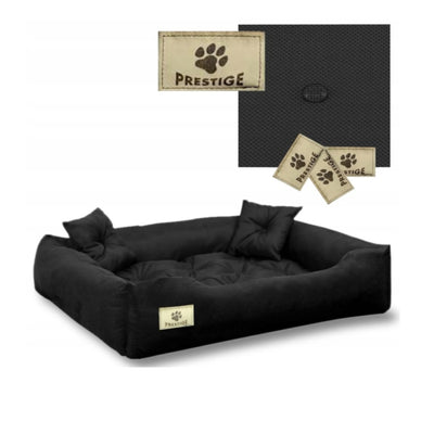 Cama para cães e gatos Prestige com almofada Codura Cama para cães Cesto para animais de estimação Material lavável à prova d'água (Dimensões internas: 130x100 / Dimensões externas: 145x115cm, preto)