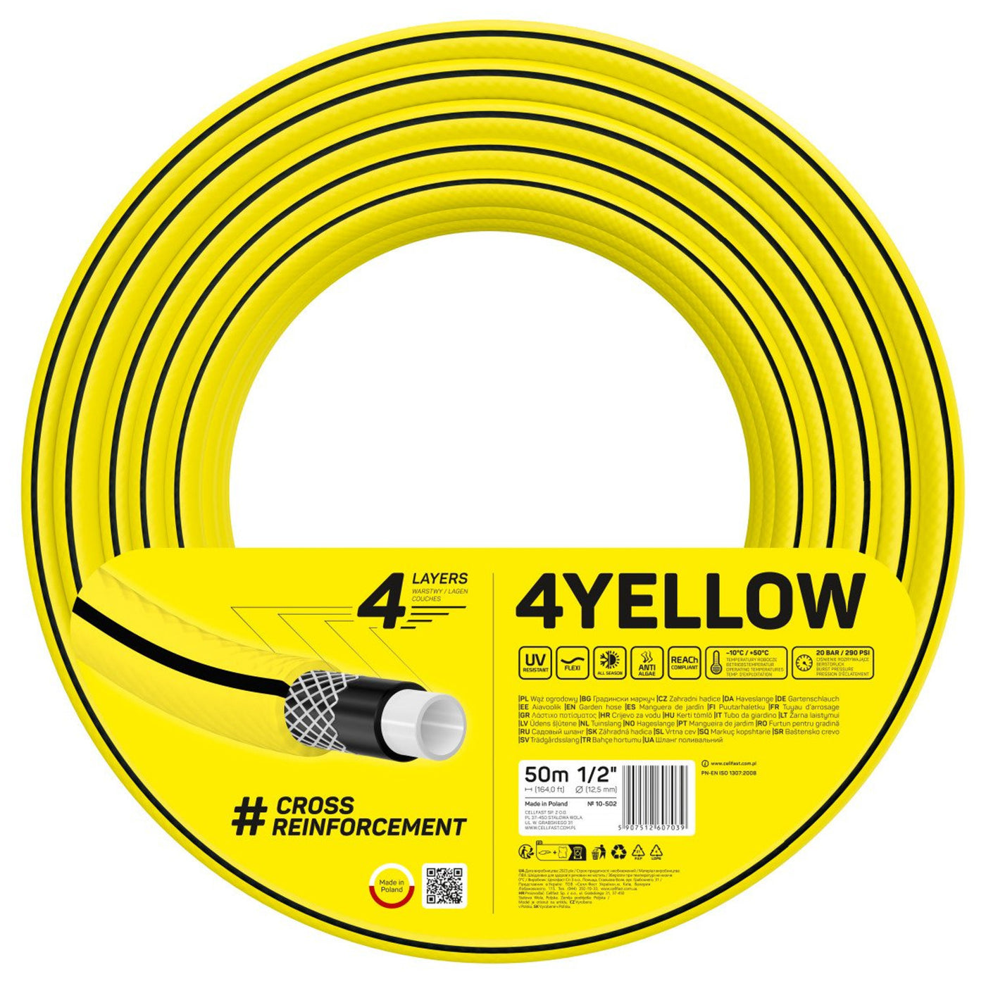 Mangueira de jardim CELLFAST 4YELLOW 10-502 1/2" 50m 4 camadas