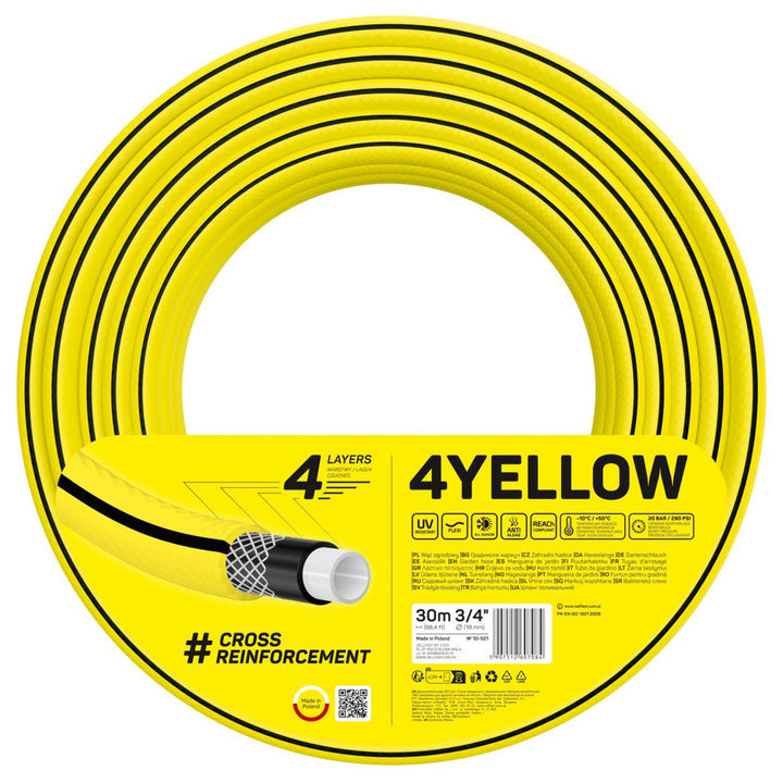 Mangueira de jardim CELLFAST 4YELLOW Mangueira leve 4 camadas resistente a UV 10-521 3/4" 30m