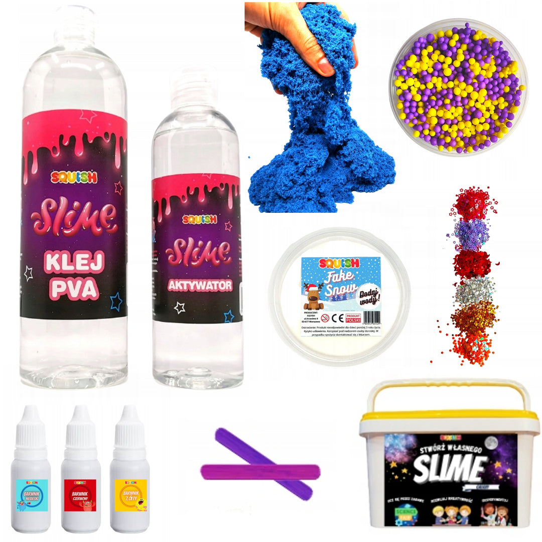 SQUISH SQ44 Slime Galaxy Making Kit Conjunto de 18 peças Acessórios PVA Cola Ativador Lantejoulas Falso Neve Cinética Areia Nuvem Crocante Claro Glitter Galaxy