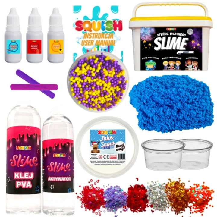 SQUISH SQ44 Slime Galaxy Making Kit Conjunto de 18 peças Acessórios PVA Cola Ativador Lantejoulas Falso Neve Cinética Areia Nuvem Crocante Claro Glitter Galaxy
