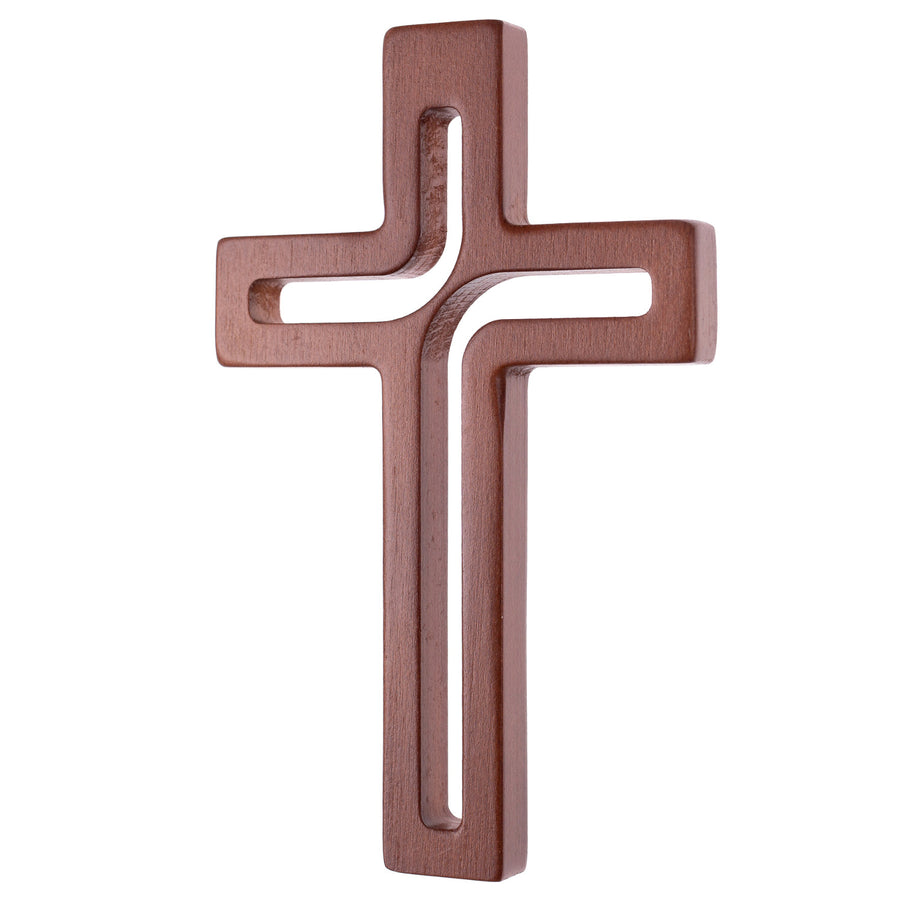LUDA STUDIO Cruz moderna de madeira suspensa cruz de parede marrom 25x16x1,6 cm