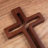 LUDA STUDIO Cruz moderna de madeira suspensa cruz de parede marrom 25x16x1,6 cm