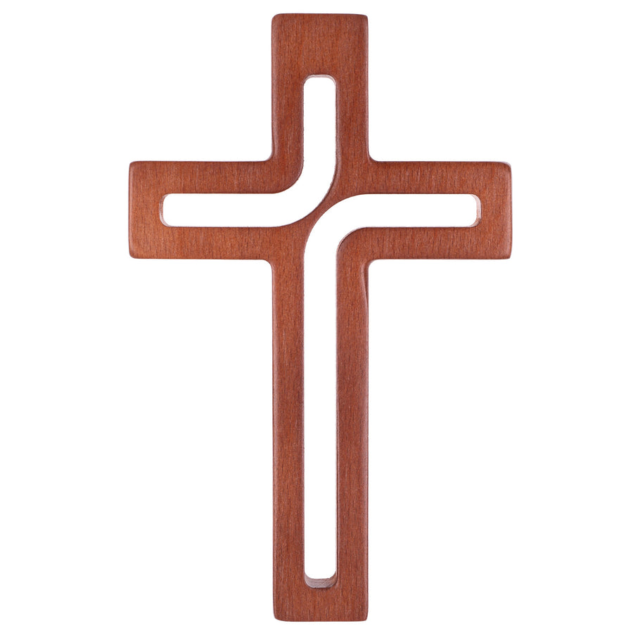 LUDA STUDIO Cruz moderna de madeira suspensa cruz de parede marrom 25x16x1,6 cm