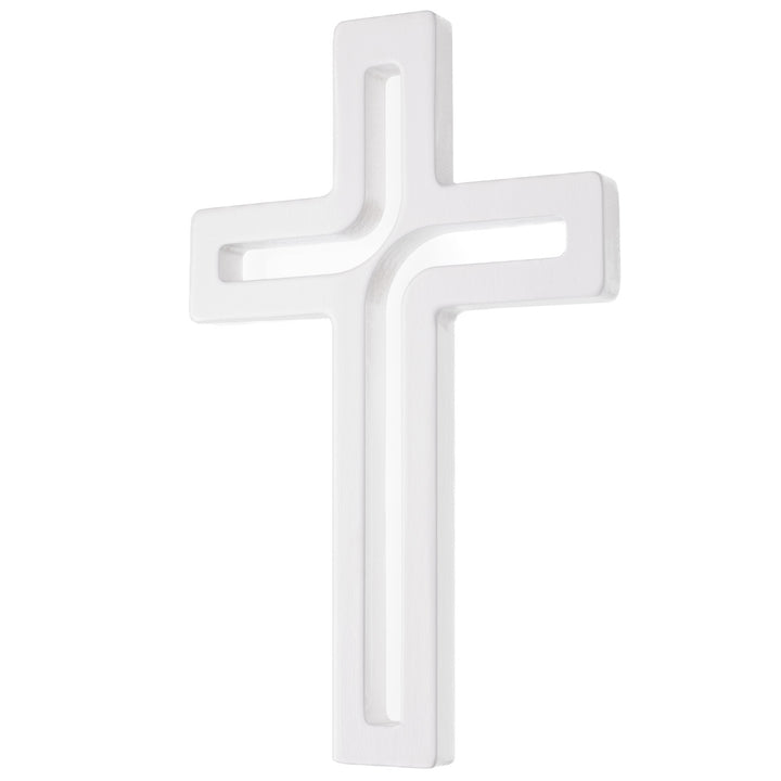 Cruz colgante de madera moderna blanca 25x16x1,6 cm