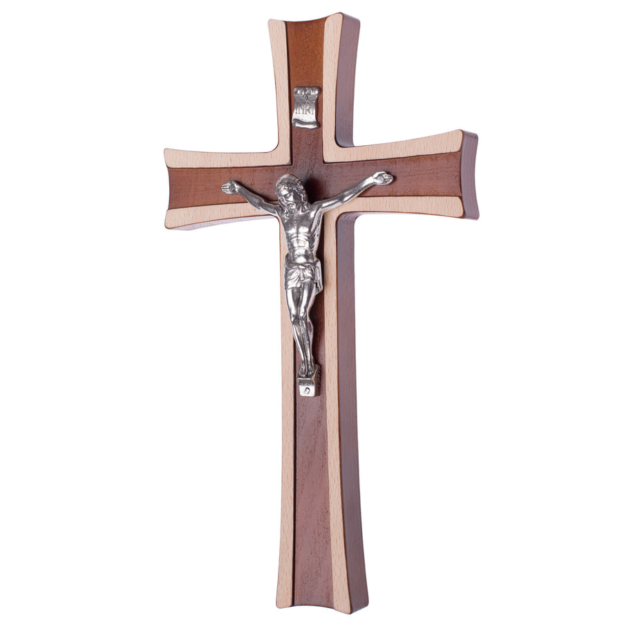 Cruz Colgante de Madera Bicolor Cruz de Pared con Símbolo de la Pasión (22x12x1,6cm)