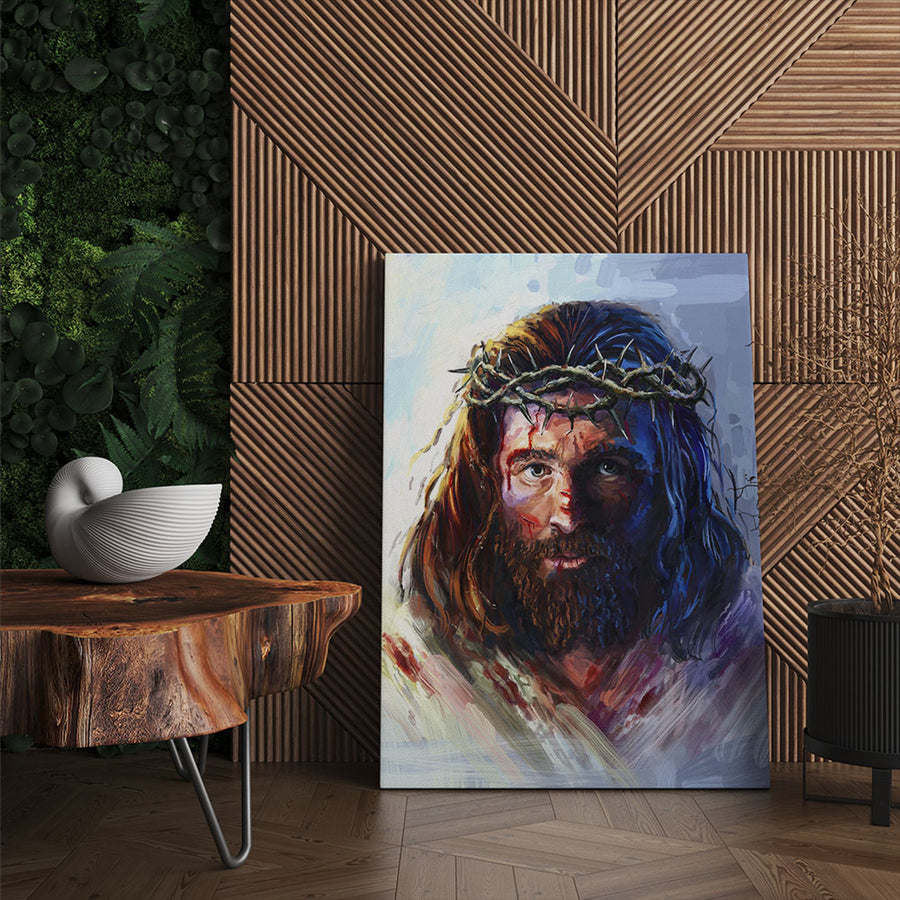 Pintura em tela de Jesus Cristo com a coroa de espinhos (60x90cm)