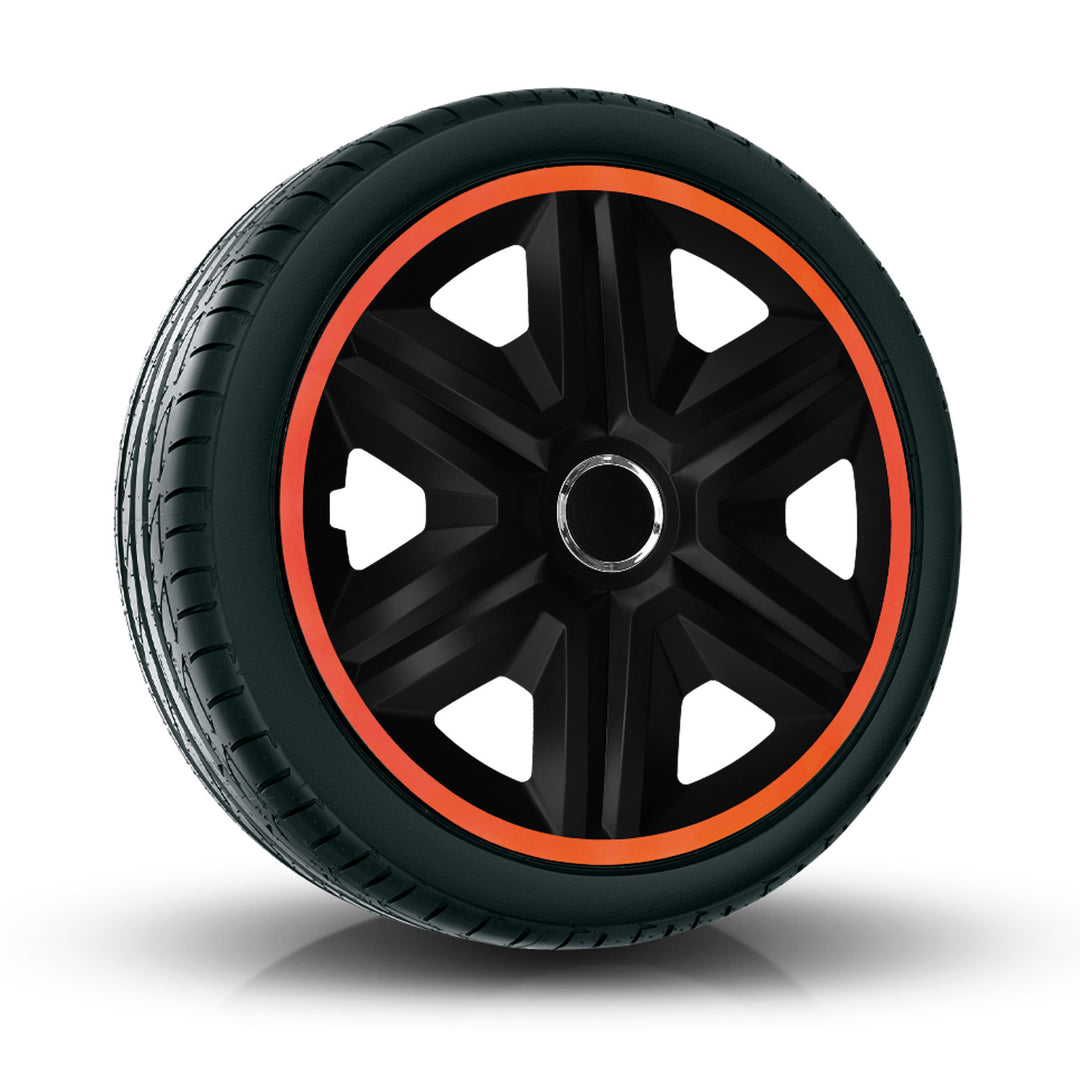 Calotas NRM Fast Lux para rodas de aço Conjunto de 4 calotas para veículos KFZ adequadas para a maioria das marcas e jantes Plástico ABS (preto/laranja, 14")