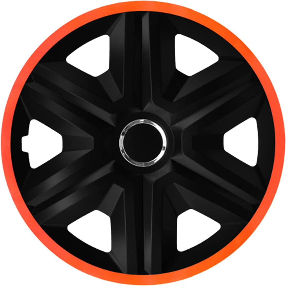 Calotas NRM Fast Lux para rodas de aço Conjunto de 4 calotas para veículos KFZ adequadas para a maioria das marcas e jantes Plástico ABS (preto/laranja, 14")