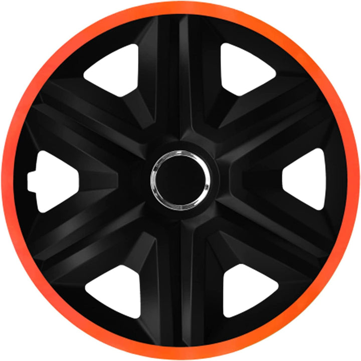 Calotas NRM Fast Lux para rodas de aço Conjunto de 4 calotas para veículos KFZ adequadas para a maioria das marcas e jantes Plástico ABS (preto/laranja, 14")