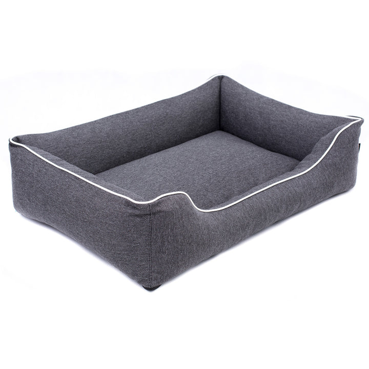 Sofá Mallorca Comfort cama para perro en gris oscuro con ribete blanco 65x50 cm