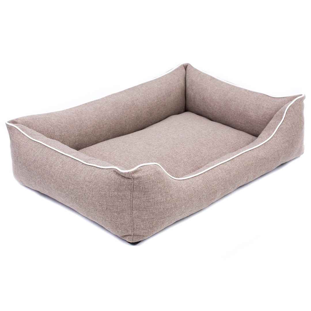 Sofa Mallorca Comfort cama para perro en beige con ribete blanco 80x60 cm