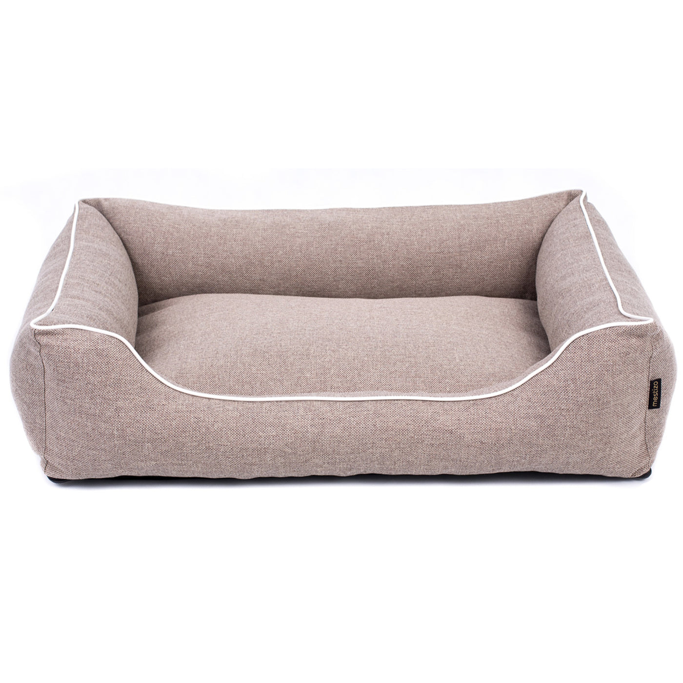 Sofa Mallorca Comfort cama para perro en beige con ribete blanco 80x60 cm