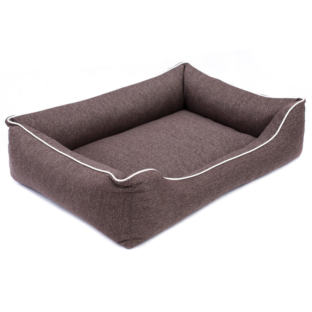 Sofá Mallorca Comfort cama para cachorro marrom com acabamento branco 100x75 cm