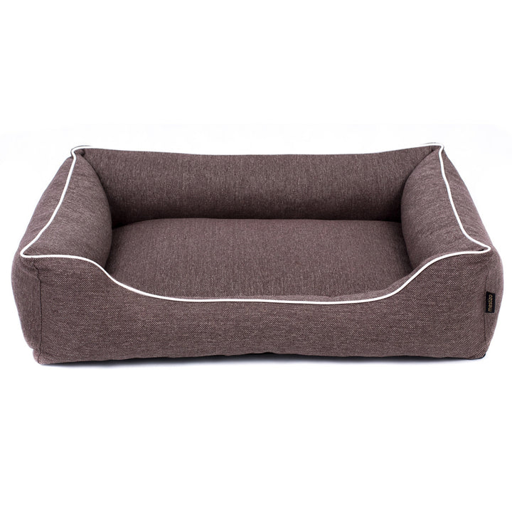 Sofá Mallorca Comfort cama para cachorro marrom com acabamento branco 100x75 cm