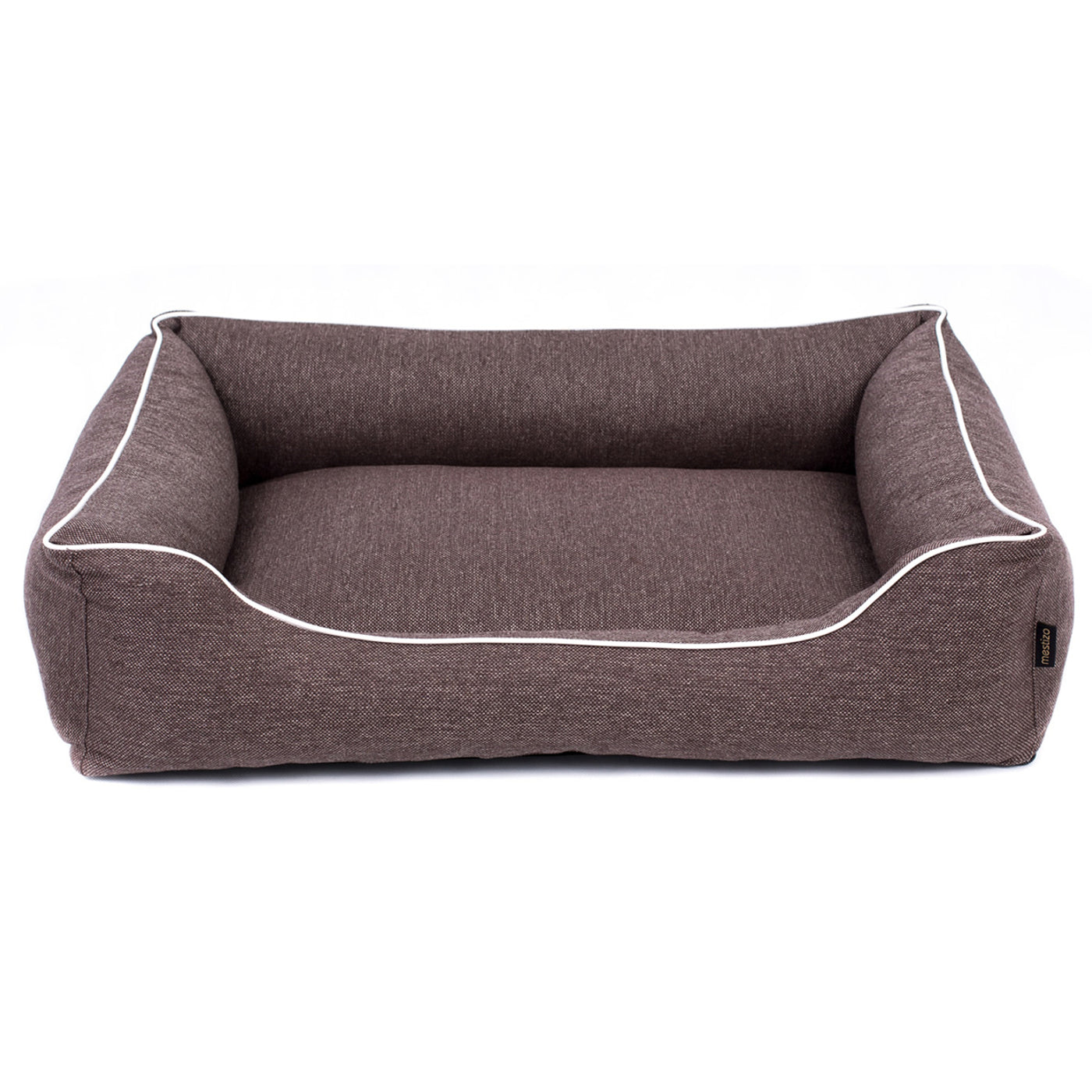 Sofa Mallorca Comfort cama para perro en marrón con ribete blanco 100x75 cm