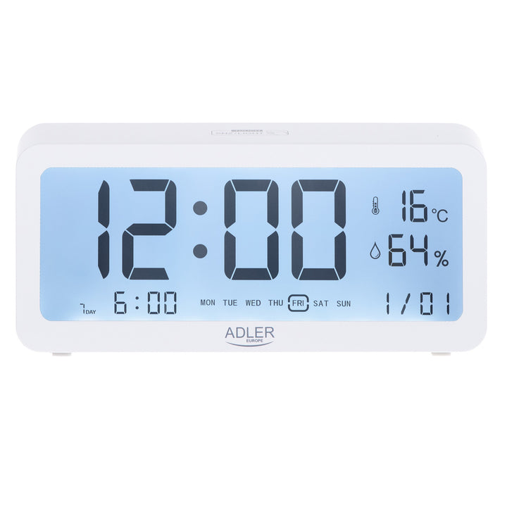 Reloj despertador a pilas Adler, blanco, AD1195w con iluminación