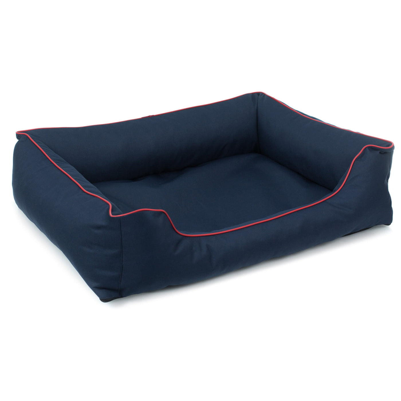 Mestizo Valencia Ortopédico Cama para Perro Gato Sofá para Mascotas (Medidas exteriores: 65x50cm / Dimensiones interiores: 41x27cm, AzulMarino/Rojo)