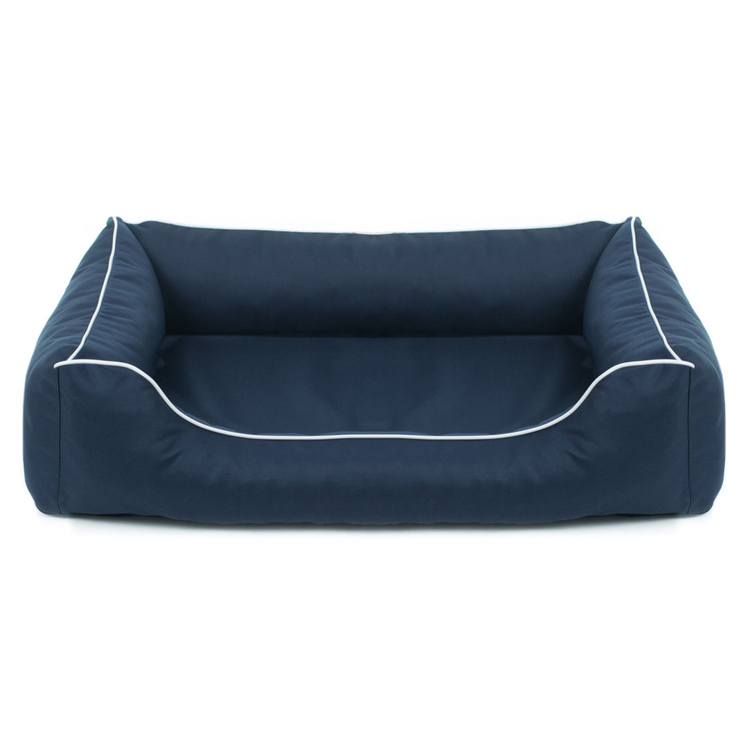 Cama Ortopédica Mestizo Valencia para Sofá Dog Cat Pet (Medidas externas: 65x50cm / Dimensões internas: 41x27cm, Azul Marinho/Branco)