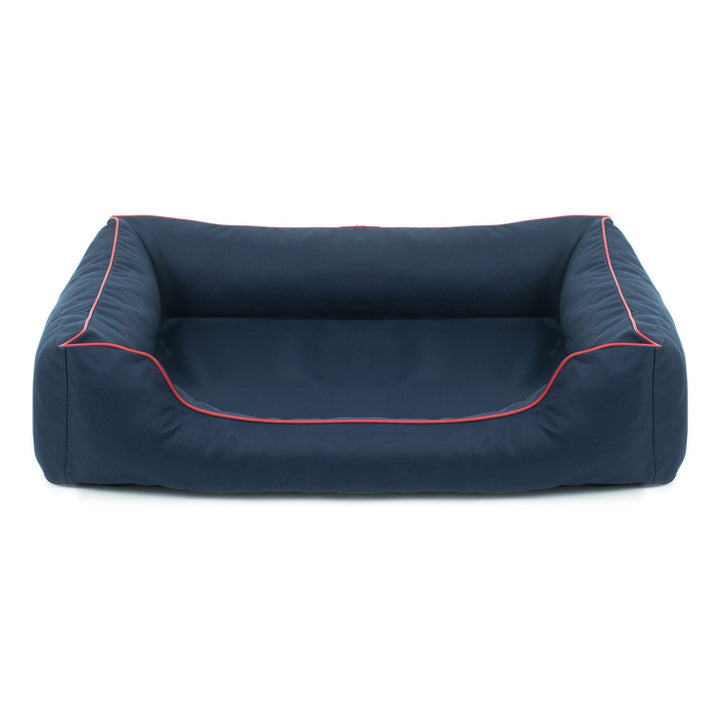 Cama ortopédica para cães Valencia 80 x 60 cm azul marinho com borda vermelha