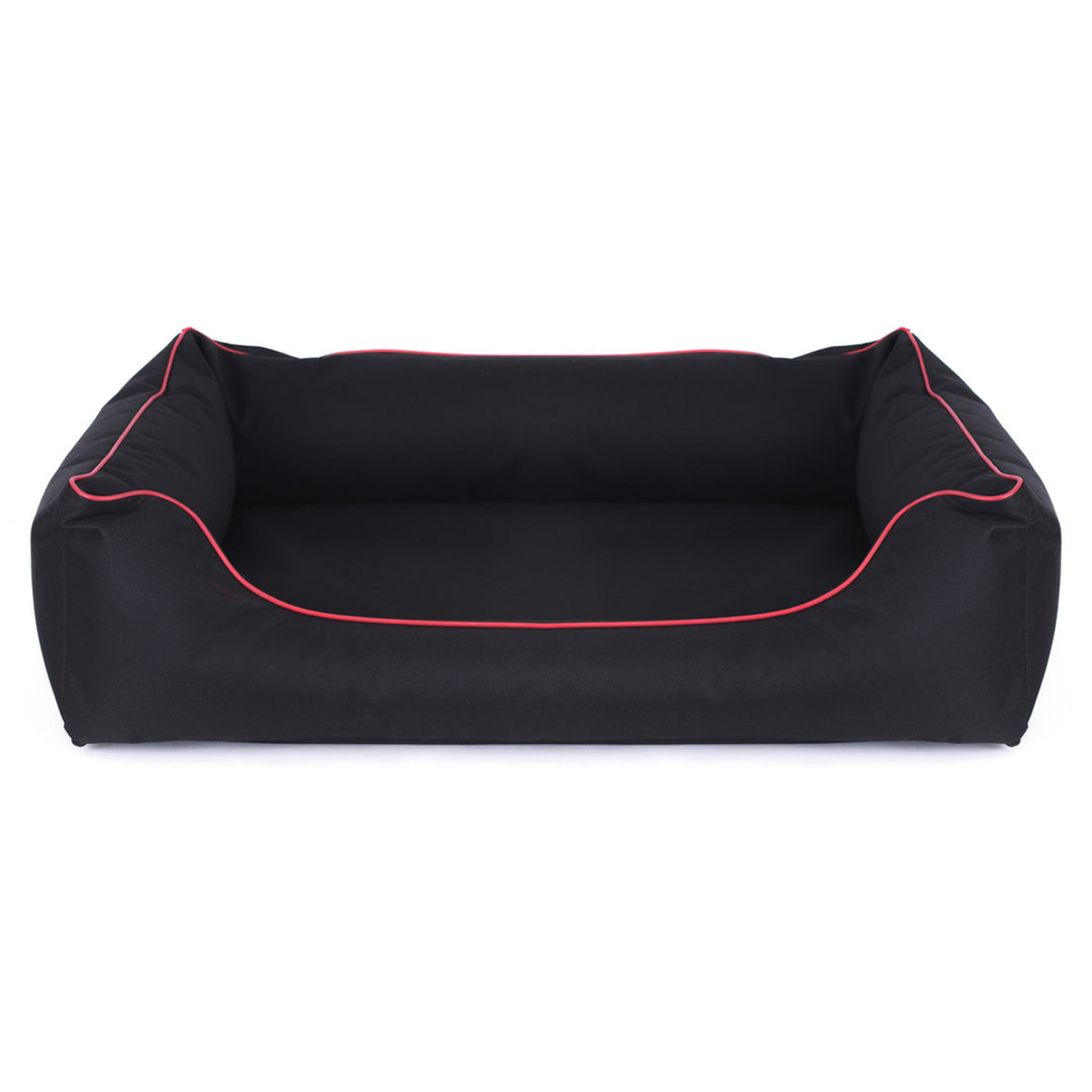 Cama ortopédica para perros Valencia 80 x 60 cm color negro con borde rojo