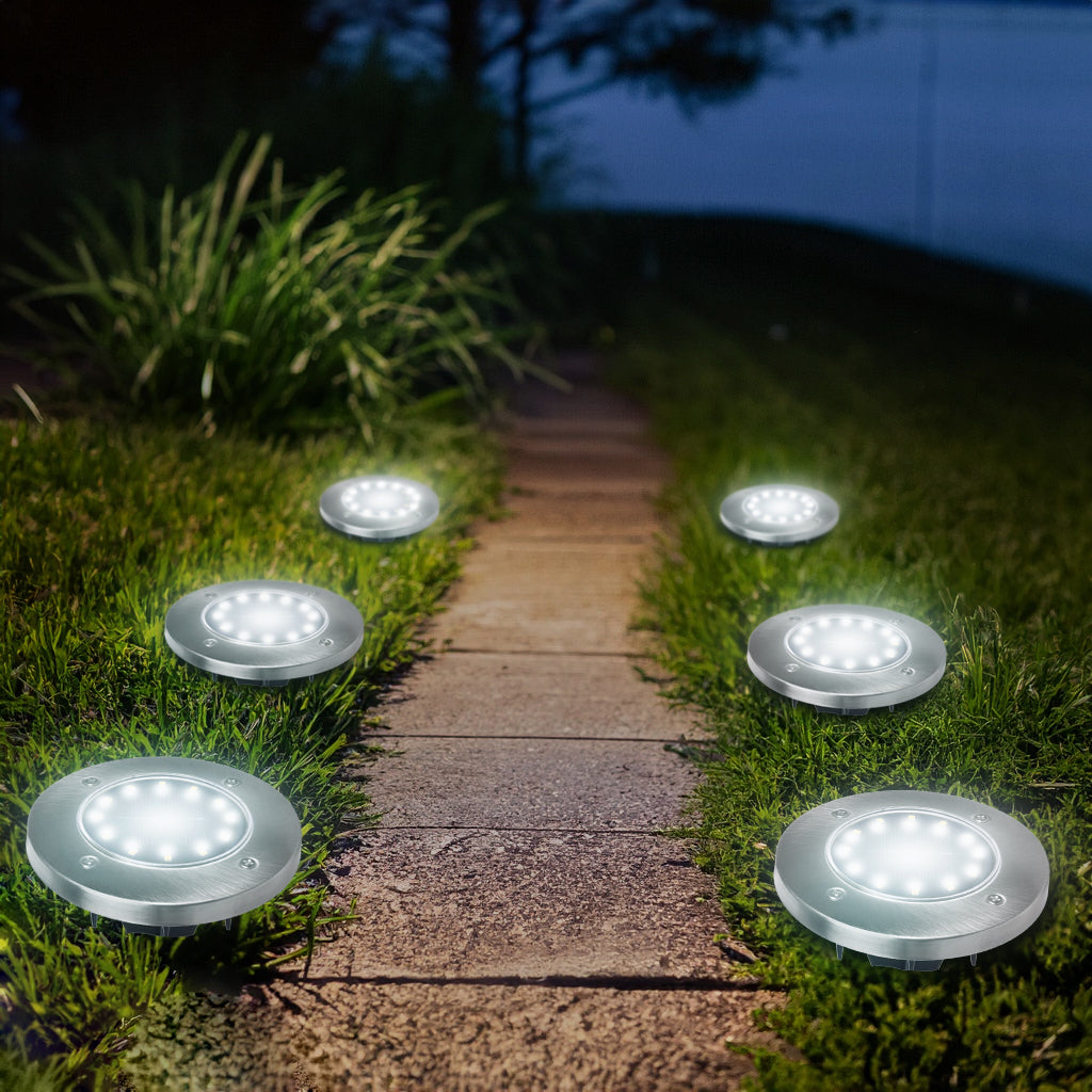 Maclean MCE318 LED lâmpada solar luz de caminho ao ar livre luzes de jardim luzes solares com ponta de solo 12 LED SMD branco neutro 4000K 0,7W IP44 (12x peças)