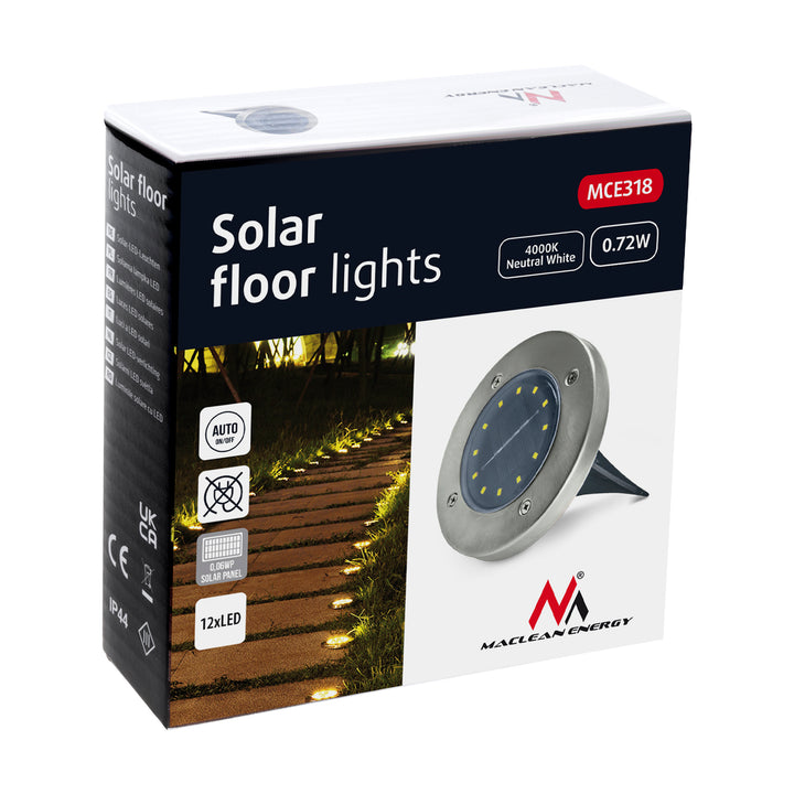 Maclean MCE318 LED lâmpada solar luz de caminho ao ar livre luzes de jardim luzes solares com ponta de solo 12 LED SMD branco neutro 4000K 0,7W IP44 (12x peças)