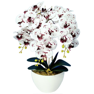 Decoração de flores artificiais, orquídea branca manchada Damich