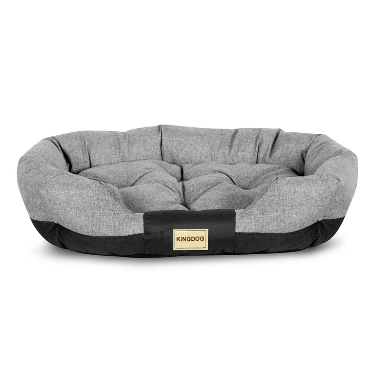 Cama oval KingDog para sofá de estimação para cães e gatos 75 x 50 cm cinza à prova d'água