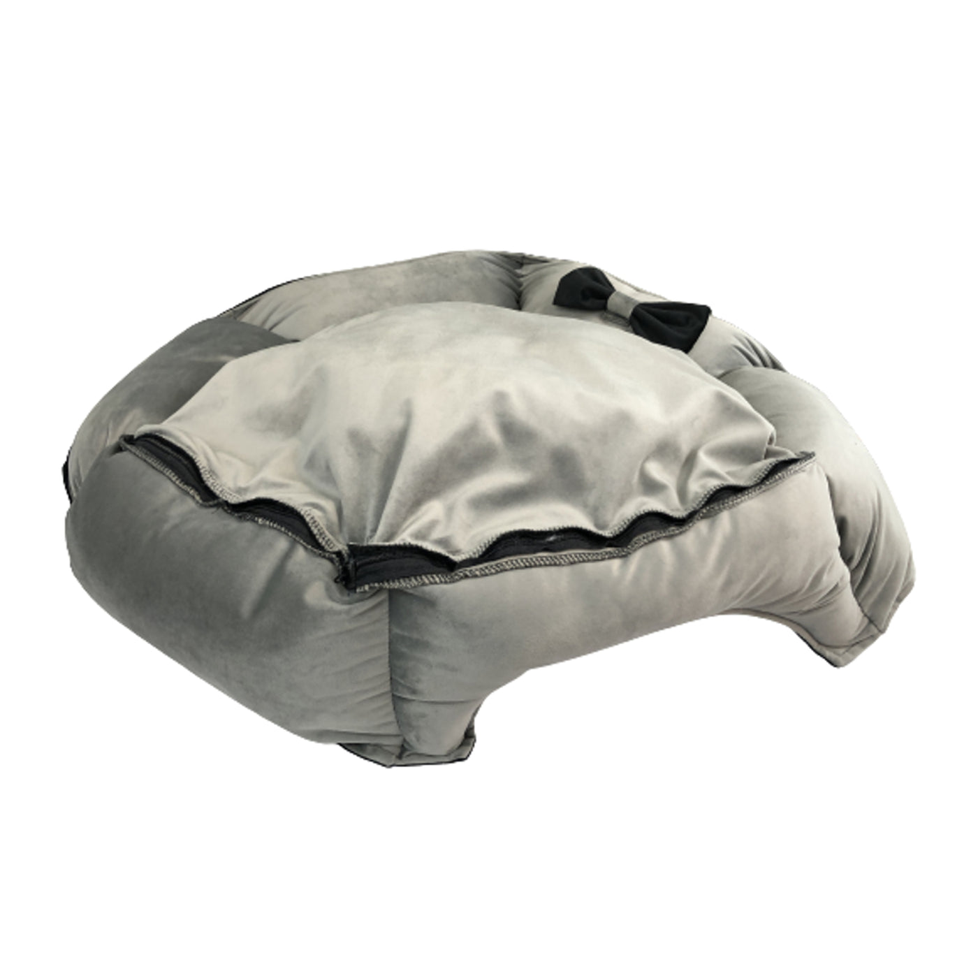 Cama de veludo para cães KingDog Prestige Cama para animais de estimação com capa removível e base antiderrapante Cesta para cães Cama de veludo hexagonal (diâmetro: 50 cm, preto/cinza)