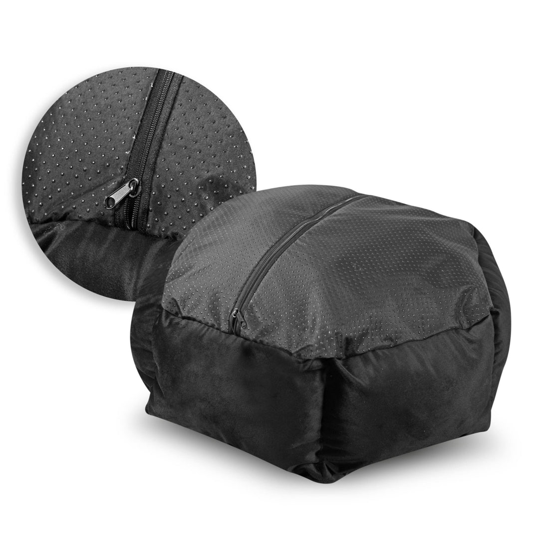 KingDog Prestige Cama de Terciopelo para Perros Cama para Mascotas con Funda Extraíble y Base Antideslizante Cesto para Perros Cama Hexagonal de Terciopelo (Diámetro: 50 cm, Negro/Gris)