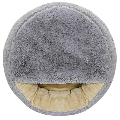 KingDog Shaggy Fluffy Cama para Perros Gatos Mascotas con Capucha Cama Cubierta Shaggy Hair 18 mm Relleno de Silicona Gris Claro (Diametro: 60 cm)