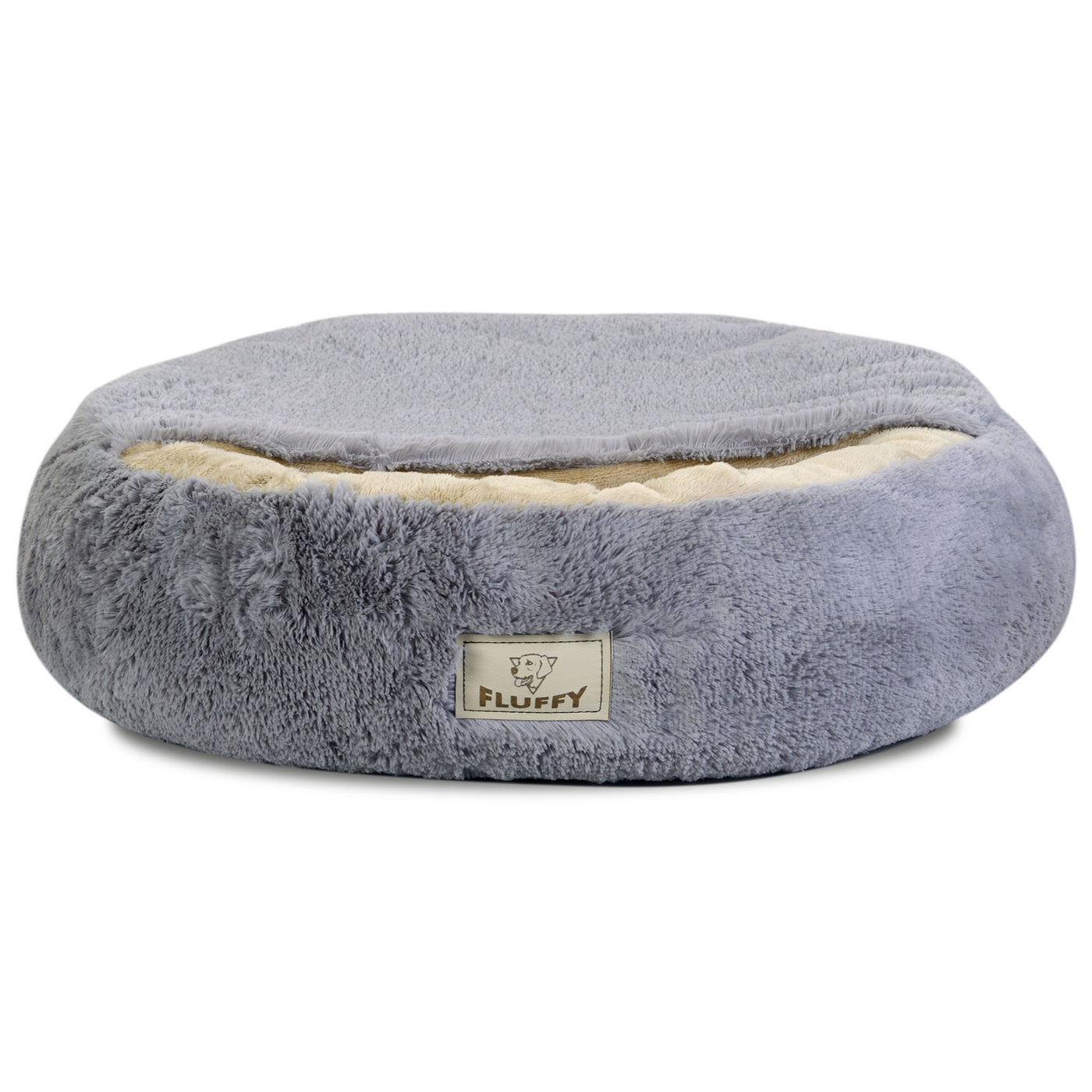 KingDog Shaggy Fluffy Cama para Perros Gatos Mascotas con Capucha Cama Cubierta Shaggy Hair 18 mm Relleno de Silicona Gris Claro (Diametro: 60 cm)