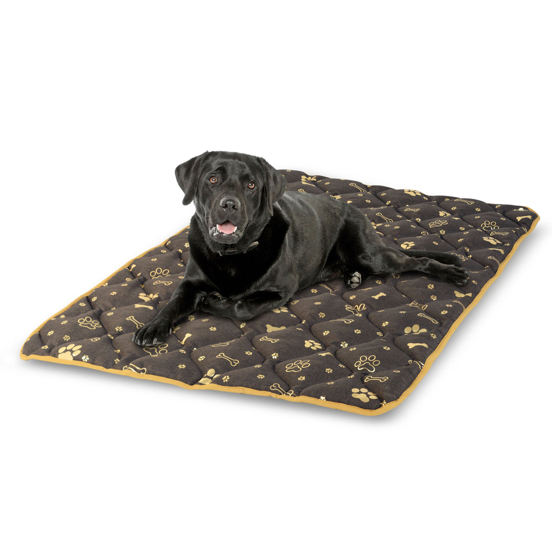 Cobertor impermeável para cães Prestige Tapete durável para cães com padrão de osso dourado em marrom (100x70cm)