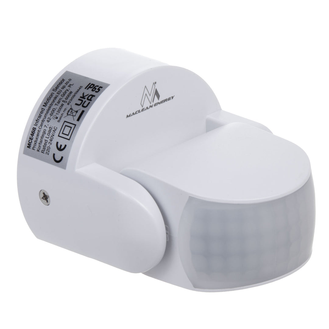 Maclean MCE468 W Detector de Movimiento PIR, Infrarrojos, IP65, Blanco, Alcance 12 m, Carga máx. 600/1200 W