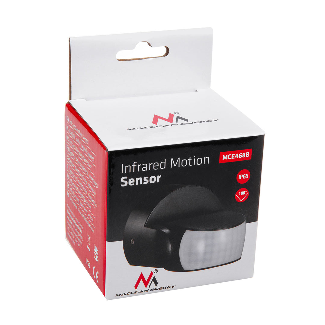 Maclean MCE468 B Detector de Movimiento PIR, Infrarrojos, IP65, Negro, Alcance 12 m, Carga máx. 600/1200 W