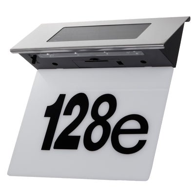 Maclean MCE423 Luz solar LED para números de porta, IP44, 1 W, 60 lm, 6000 K, bateria recarregável de 600 mAh, 2,5 V DC 70 mA
