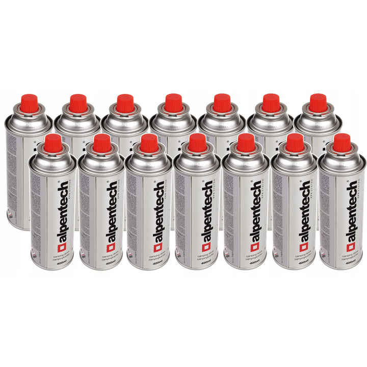 14x cartucho de gás Alpentech 400ml, certificação: Pi 0875, em conformidade com EN417, isobutano, faixa de operação -10°ca + 40°c, IK300