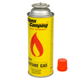 8 cartuchos de gás Alpen Camping de 400 ml. Certificado: PI 0875, em conformidade com a norma EN417, isobutano, intervalo de funcionamento de -10°C a +40°C, IK004