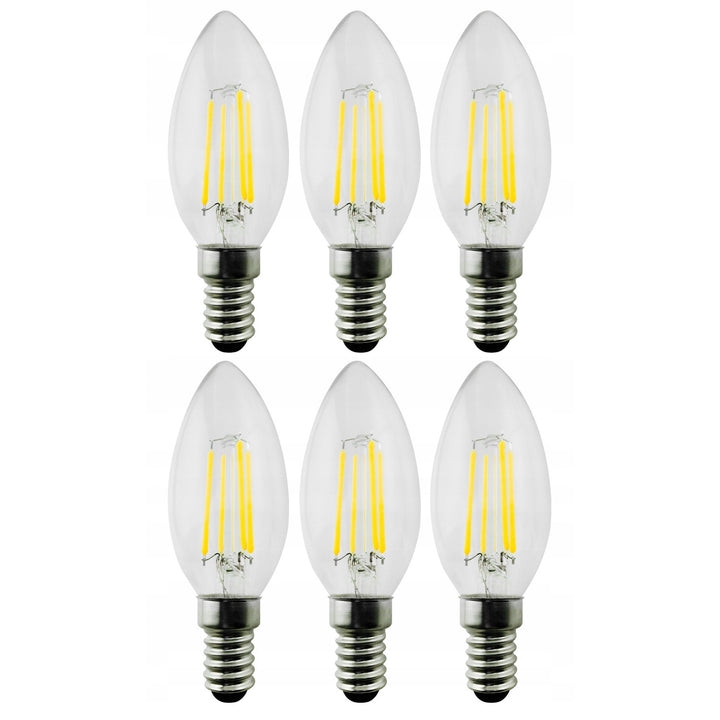 6x Maclean, Filamento LED E14, 6W, 230V, WW blanco cálido 3000K, 806lm, Vela decorativa retro edison C35, MCE286