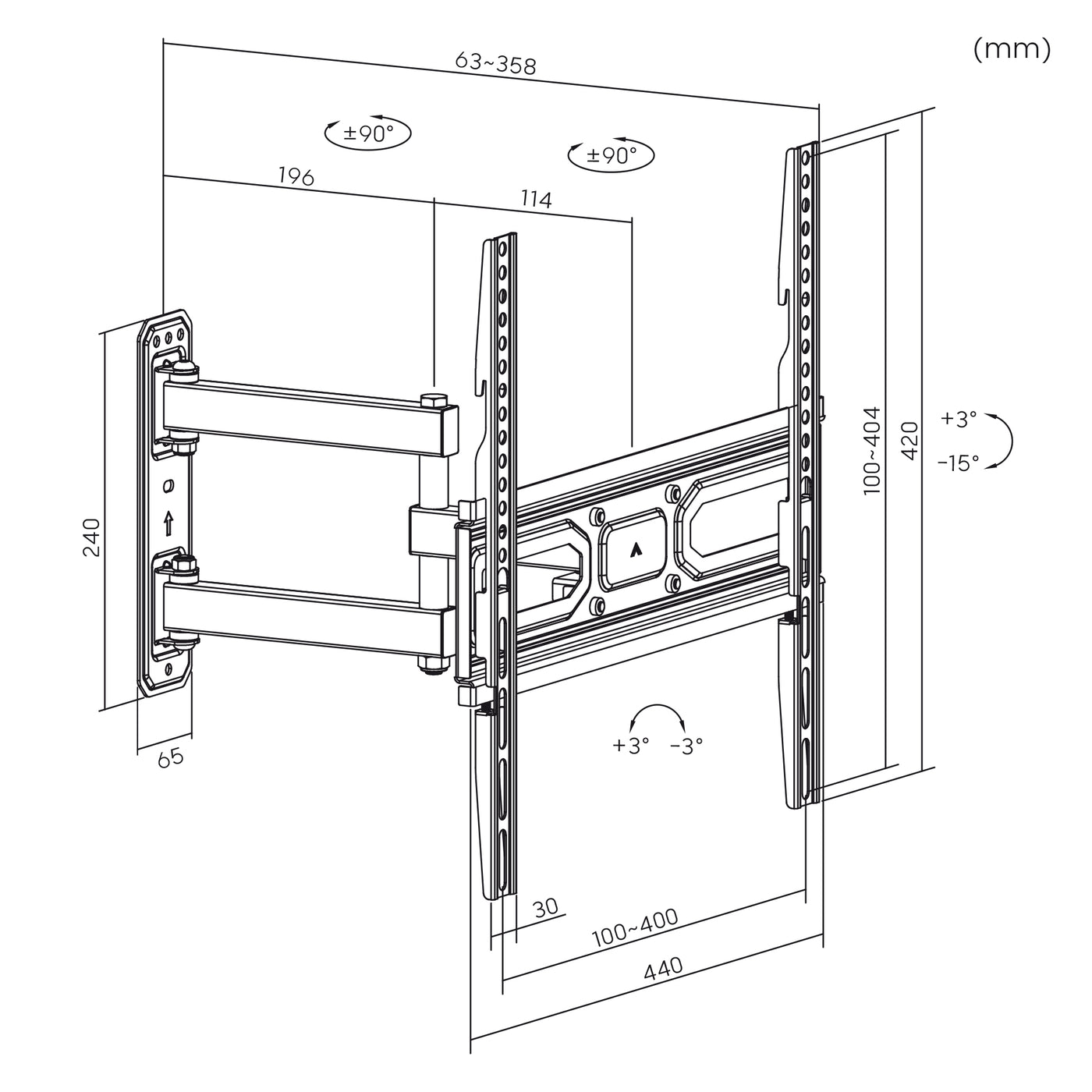 Maclean MC-647N Soporte de TV, VESA máx. 400x400, Compatible con Televisores Curvos, 33-70", Carga máx. 35kg,