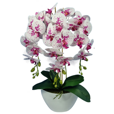 Damich Orquídea Artificial em Vaso Decoração de Planta Floral Artificial Orquídea Artificial 3 Ramos em Flor Altura aprox. 60cm (branco/vermelho)