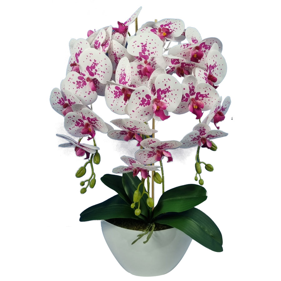 Damich Orquídea Artificial em Vaso Decoração de Planta Floral Artificial Orquídea Artificial 3 Ramos em Flor Altura aprox. 60cm (branco/vermelho)