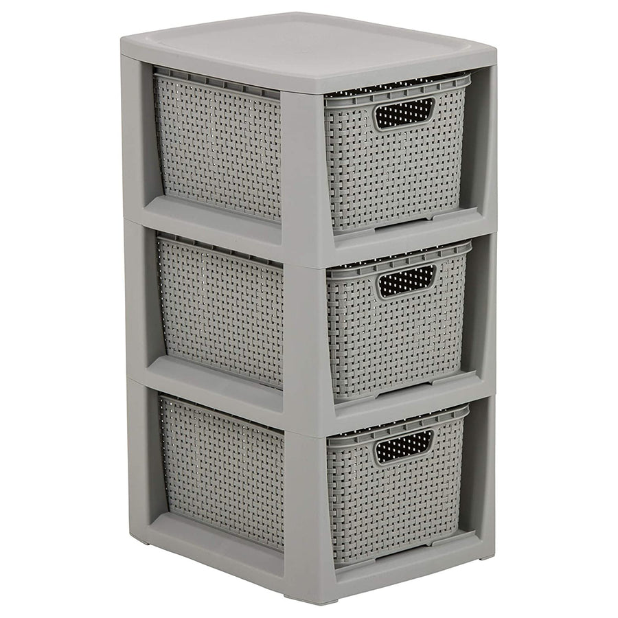 BranQ Perchero de ratán con 3 cestas color gris 3x7l