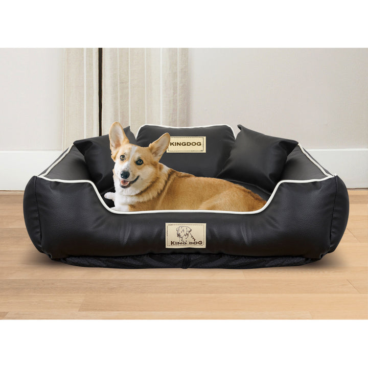 KINGDOG corral cama para perro 75 x 65 cm negro eco-cuero