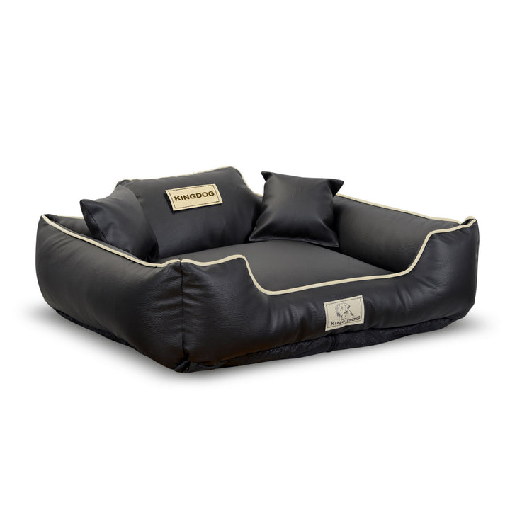 KINGDOG corral cama para perro 75 x 65 cm negro eco-cuero