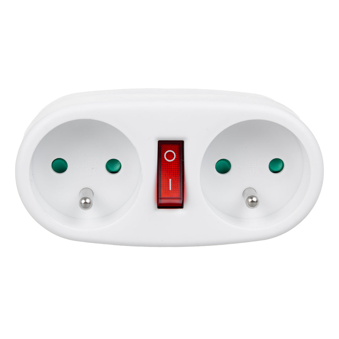 Maclean MCE337 E Base de Enchufe, Divisor con 2 Tomas e Interruptor de Encendido/Apagado, tipo E, 2x16A