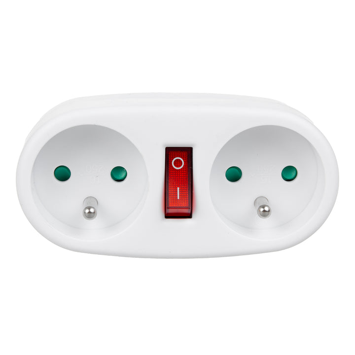 Maclean MCE337 E Base de Enchufe, Divisor con 2 Tomas e Interruptor de Encendido/Apagado, tipo E, 2x16A